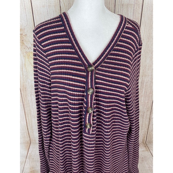 NWOT |American Eagle Plush Long Sleeve Striped Henley Neck Dress - Picture 3 of 5